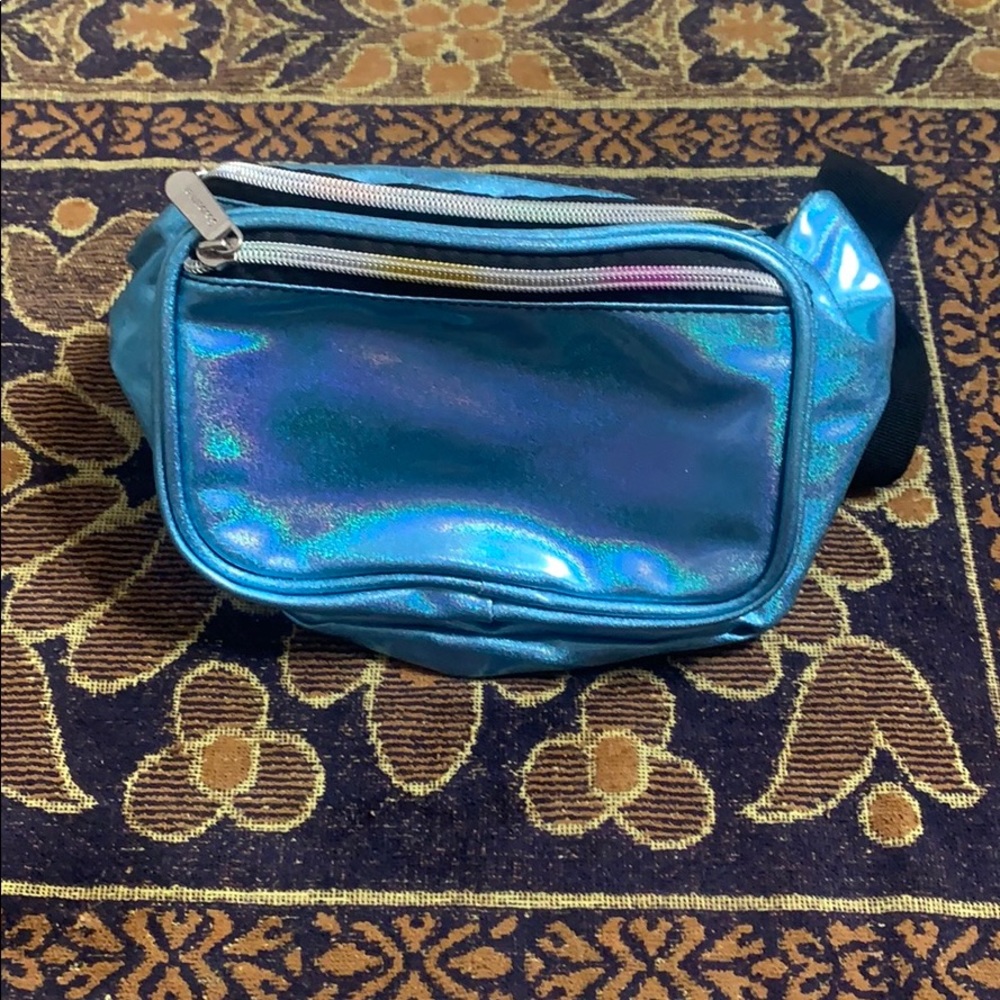 blue holographic fanny pack
